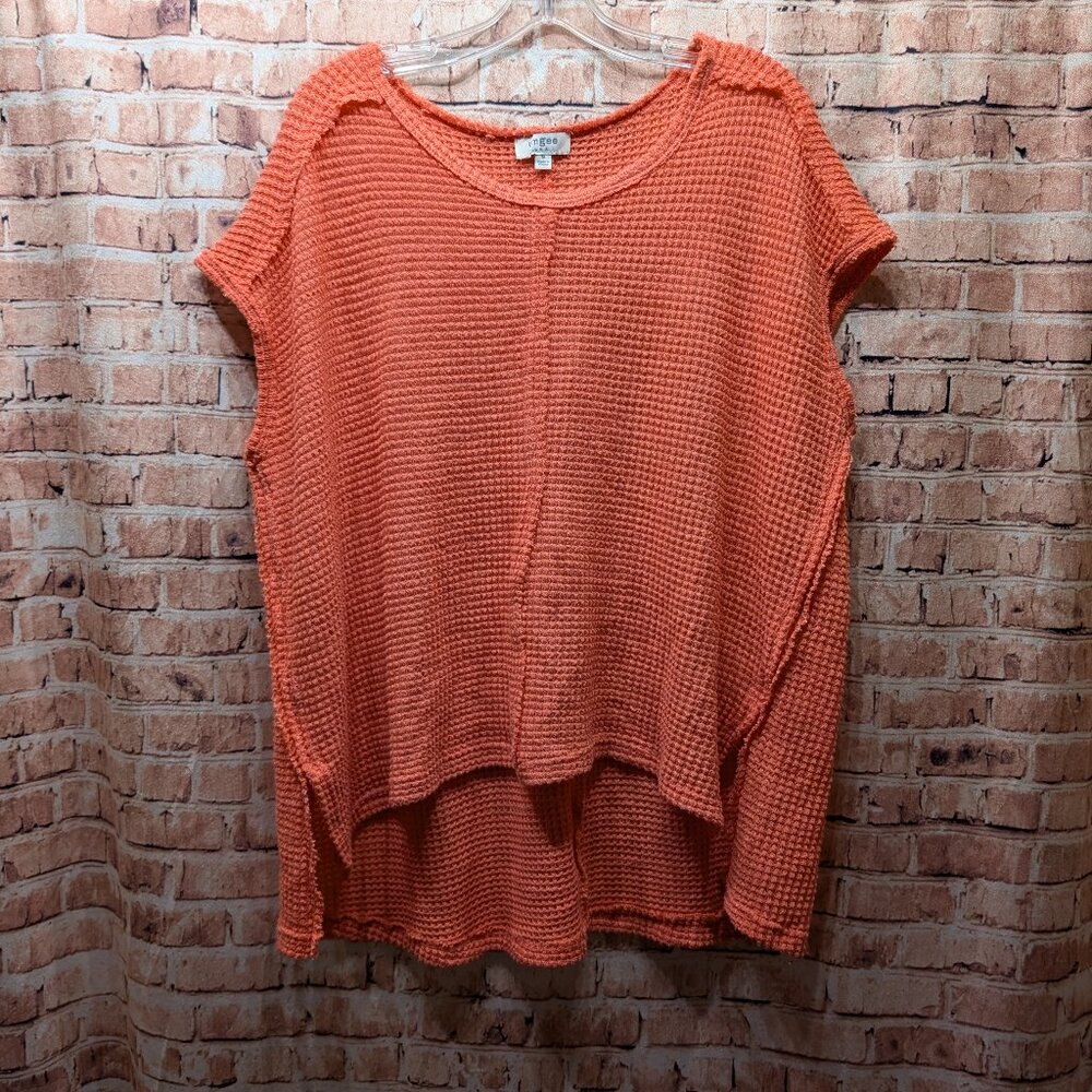 Umgee Blouse Waffle Knit Top Orange Size Medium